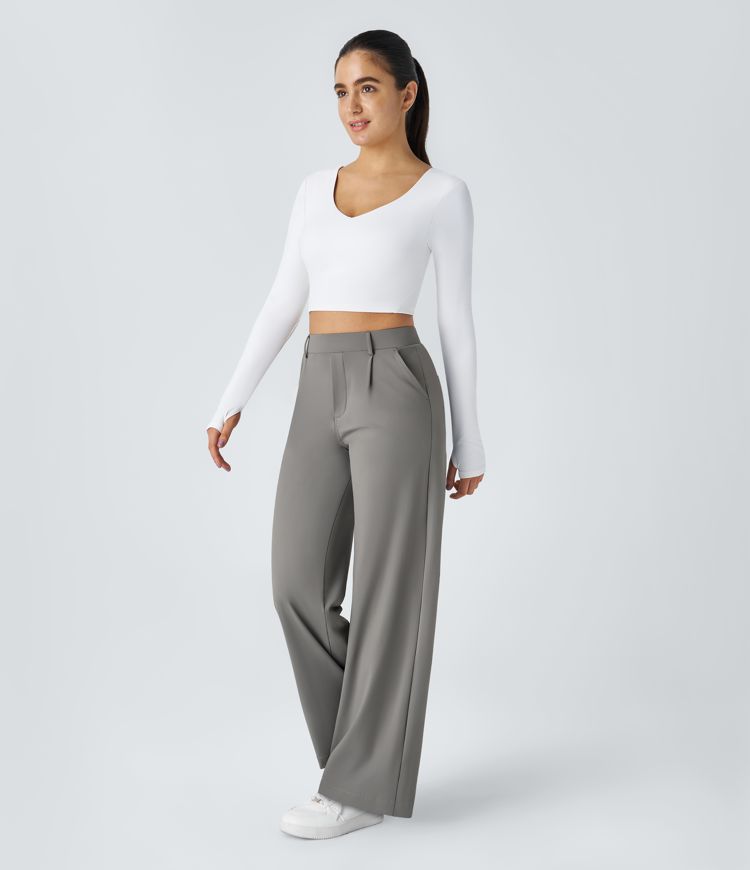 Pantaloni svasati SerenAir™ con cintura alta e tasche laterali con zip